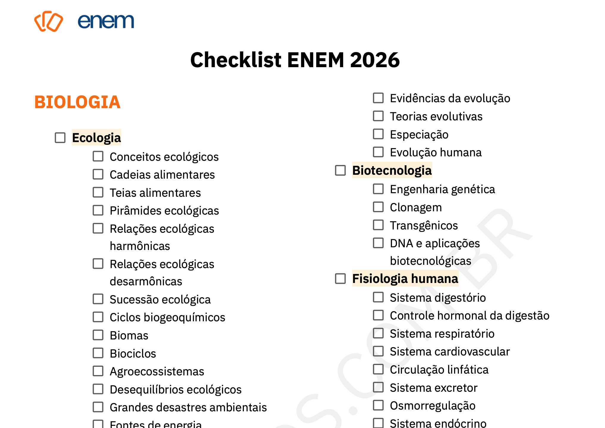 Prévia do ebook Checklist ENEM 2026